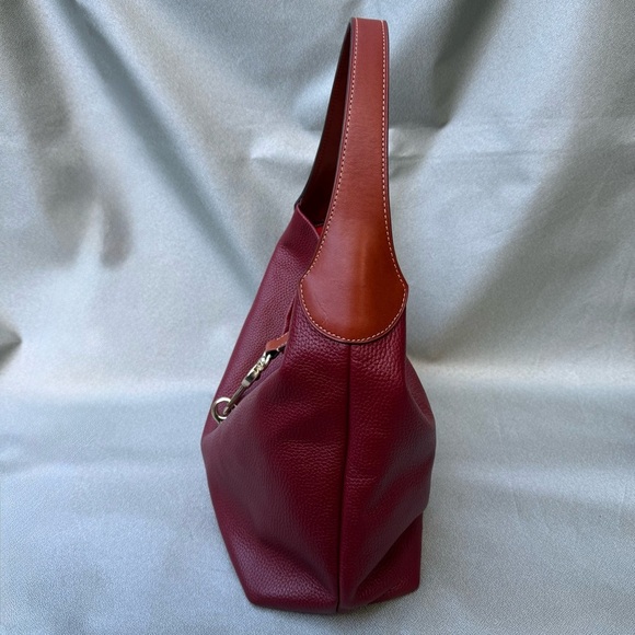 Dooney & Bourke Red Brown Pebble Grain Lucca Leather Lock Logo Shoulder Hobo Bag - Picture 4 of 12